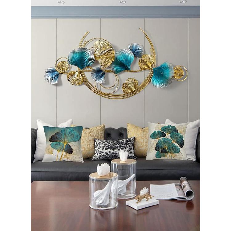 Throw Pillow Cover Green Plant Leaves - 18 x 18 Inch Teal Pillow Cushion Cover - Set of 2 Turquoise Ginkgo Leaf Cushion Case, Great for Sofa,