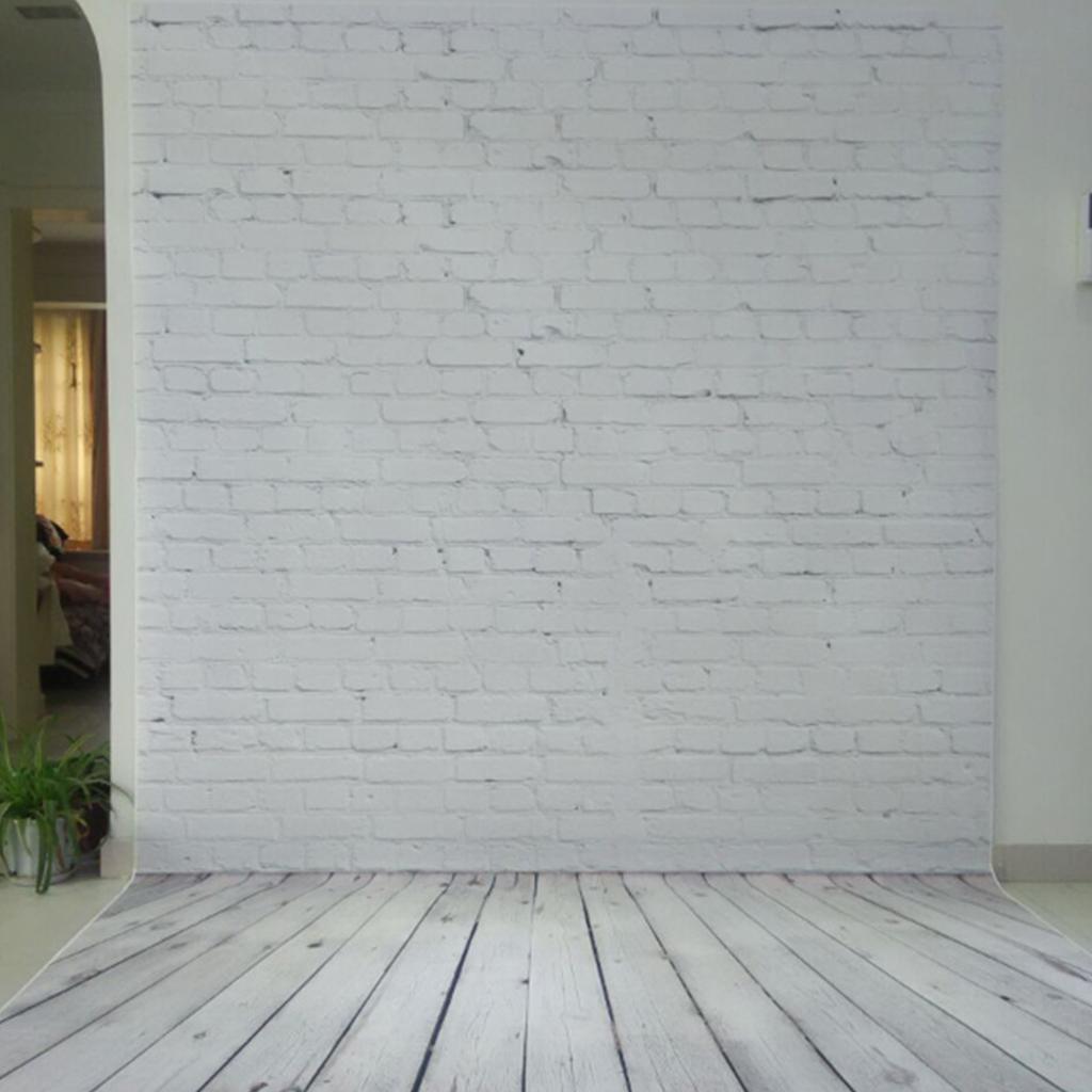 White Brick Wall with Wooden Floor Photography Backdrop Vinyl Photo Background Cloth Photo Studio Photography Props
