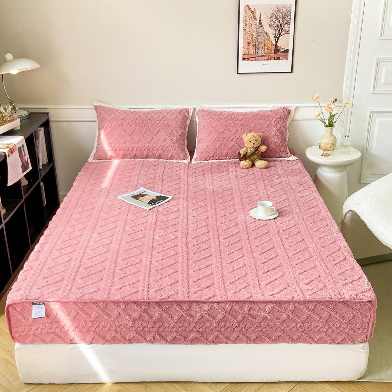 

Thickened Tafu Fleece Mattress Jacquard Three-piece Set Milk Fleece Mengsi Mattress Protective Cover Dust-proof and Non-slip Single 3 90 * 200Cm single bed hat
