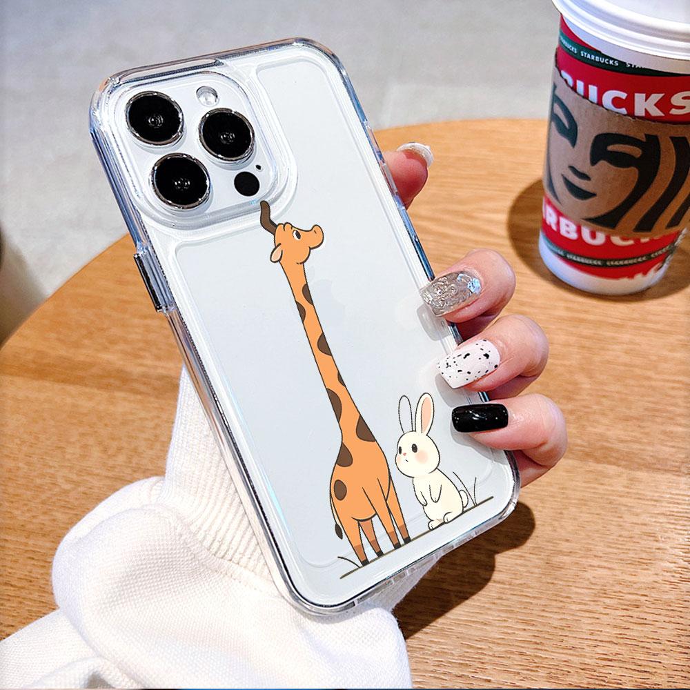Cute Giraffe and Rabbit Cartoon Phone Case for IPhone 14 15 16 17 13 12 11 Pro Max  Plus 12 13 Mini TPU Protect Cover