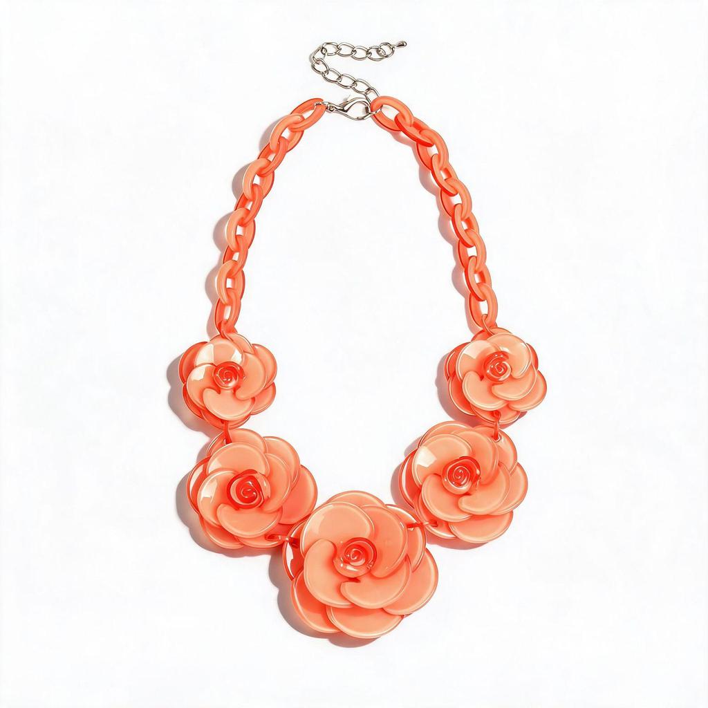 Collana Boema con Fiore in Acrilico - Catena Colorata per Maglione a Forma di Rosa