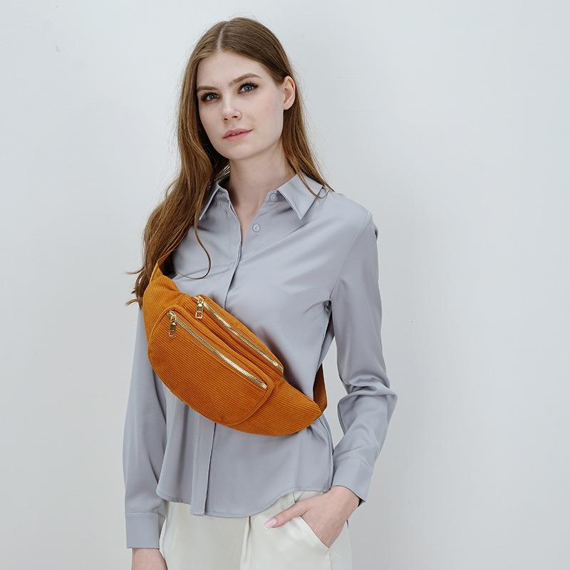 Women's fanny pack, new fluff fabric, double-layer women's breast bag, casual and simple change bag, mobile phone bag.