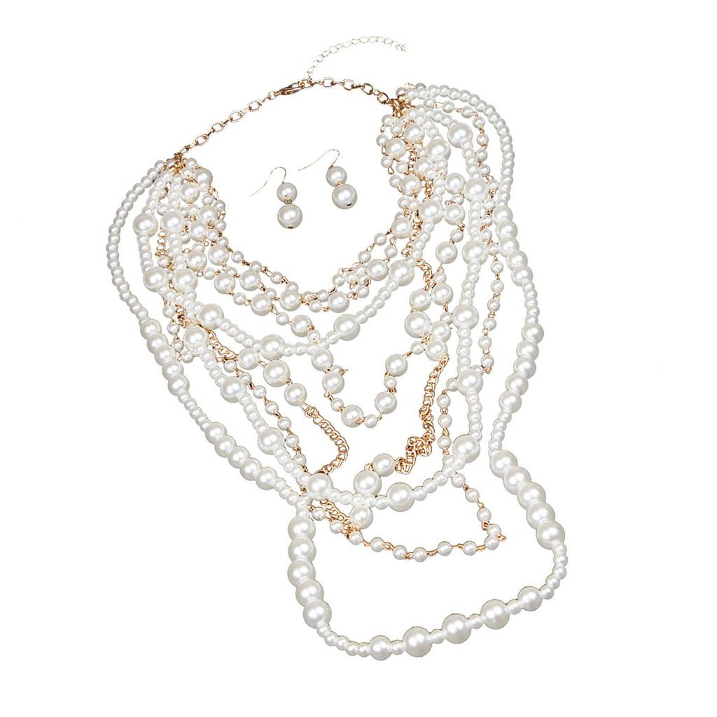 Statement Long Pearls Necklace With Earrings Set for Trendy Women Seek Unique Styles In Fashion Accessories Daily Use