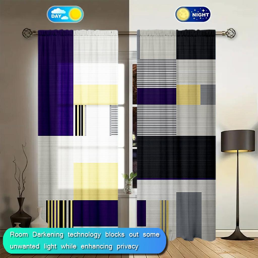 2pcs Nordic Modern Geometric Stripe pattern Printed Curtain for Home Decor - Rod Pocket Window Treatment for Bedroom Office