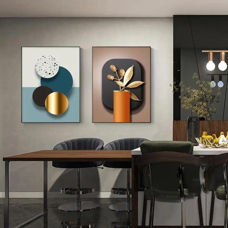 Geometric Black Copper Canvas Poster Modern Gold Leaf Wall Art Print Painting Nordic Picture for  Home Living Room Office Dec