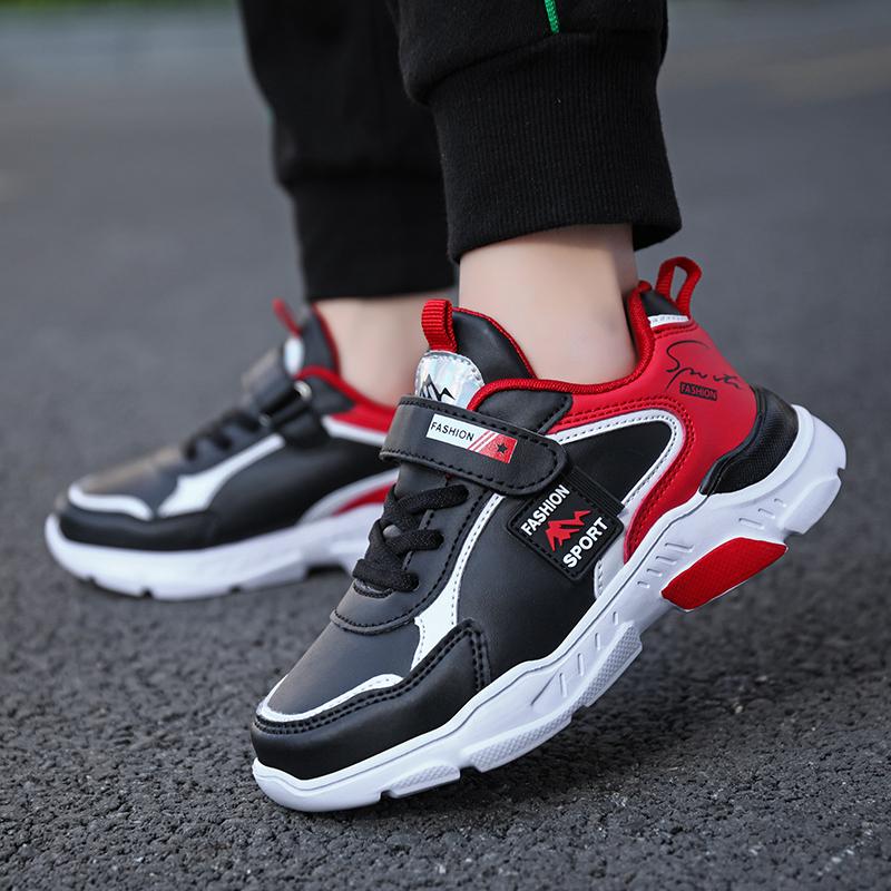 Boys Running Sports Shoes Girls Elastic Casual Sneakers PU Leather Jogging Shoes for Kids Outdoor Sneakers