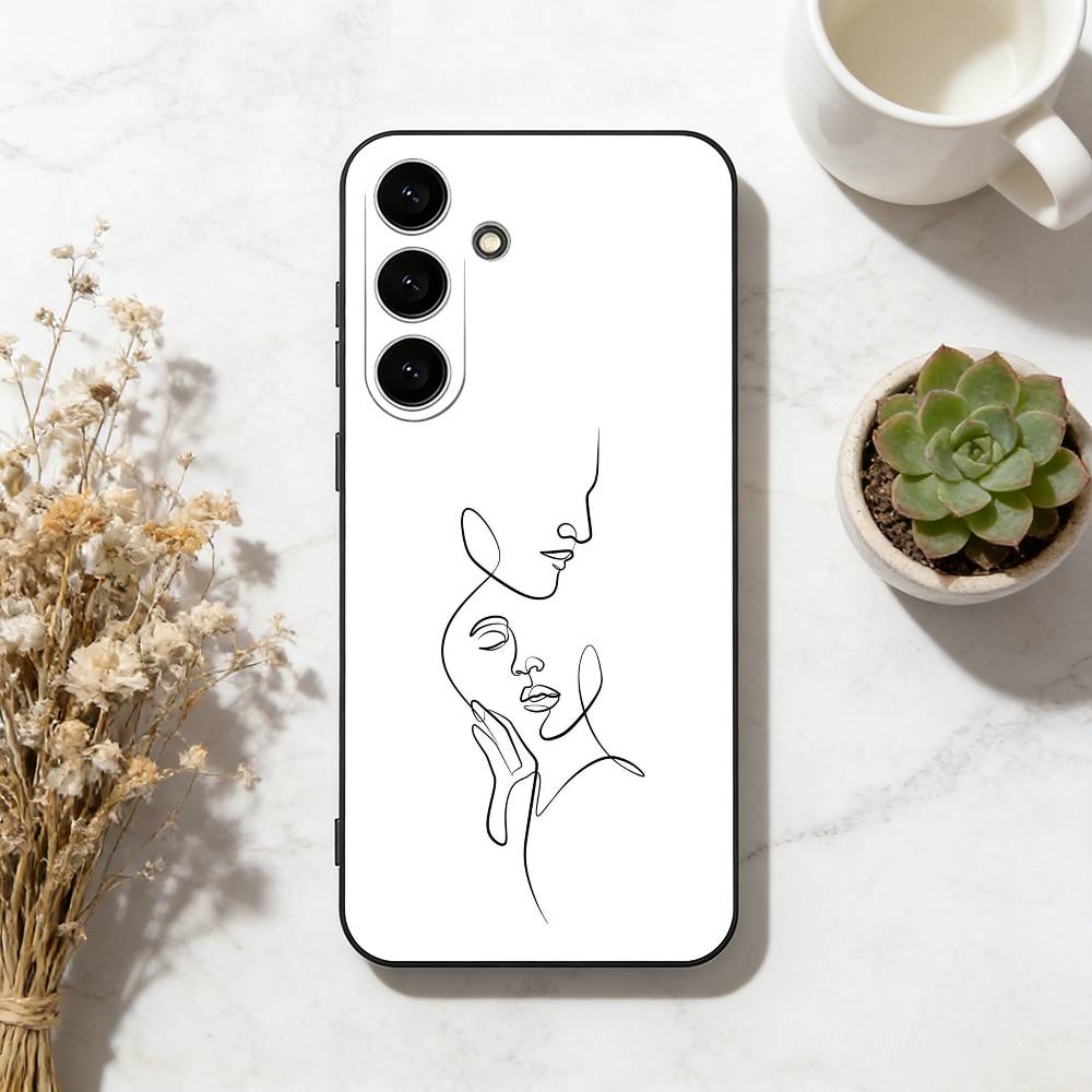 Sex Couple Lovers Line Body Phone Case For Samsung Galaxy A73,A72,A71,A70,A53,A52,A51,Soft Black Shell