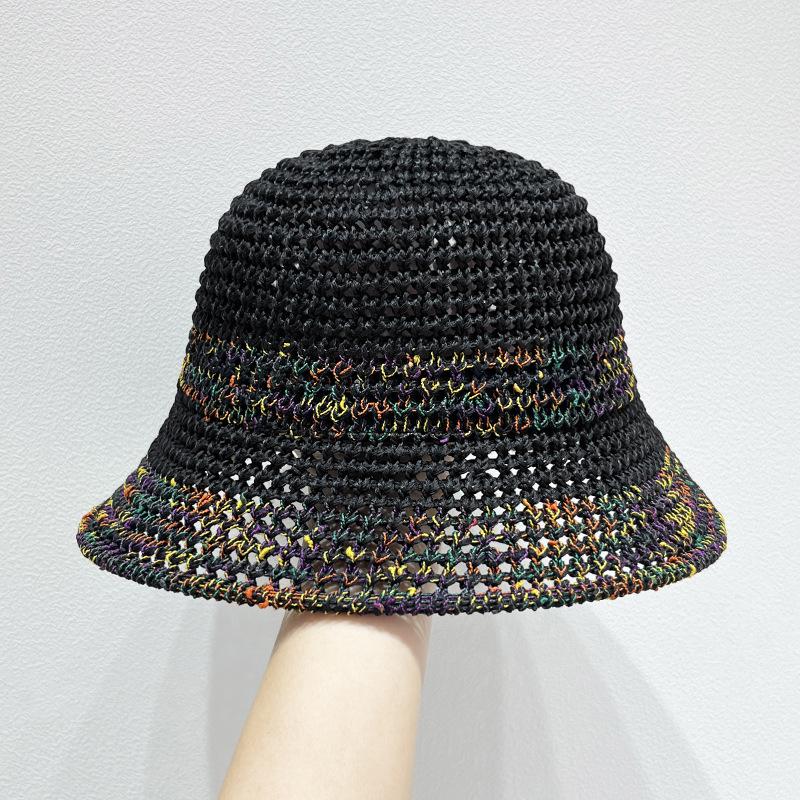 Summer Women's Knitted Fisherman Hat Hollow Sunscreen and Sunshade Colorful Straw Hat
