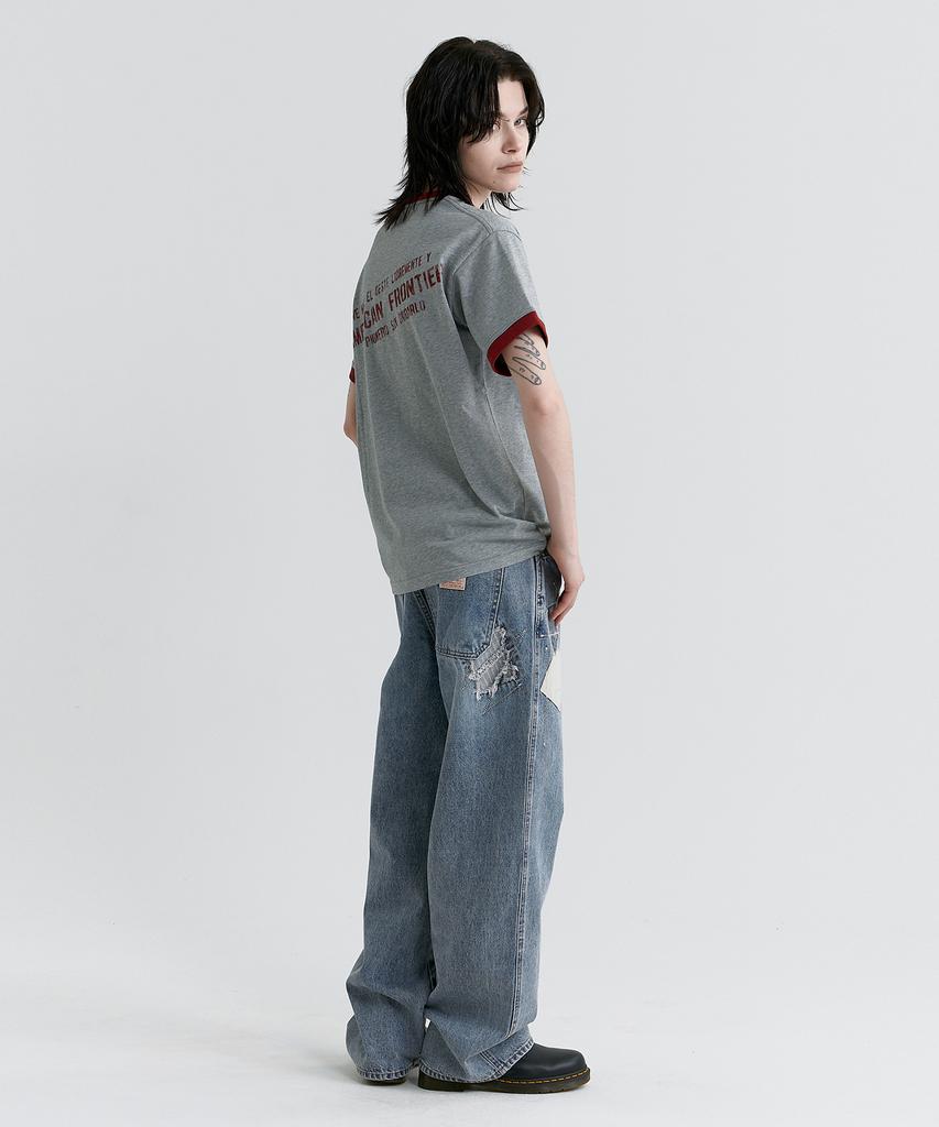 MAGOODGAN Swagver 3591 Lettering Semi-Overfit Melange Gray Ringer Short Sleeve Tee