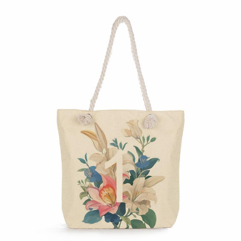 Flower numbers print thick rope single-shoulder beach bag 7352 KTB