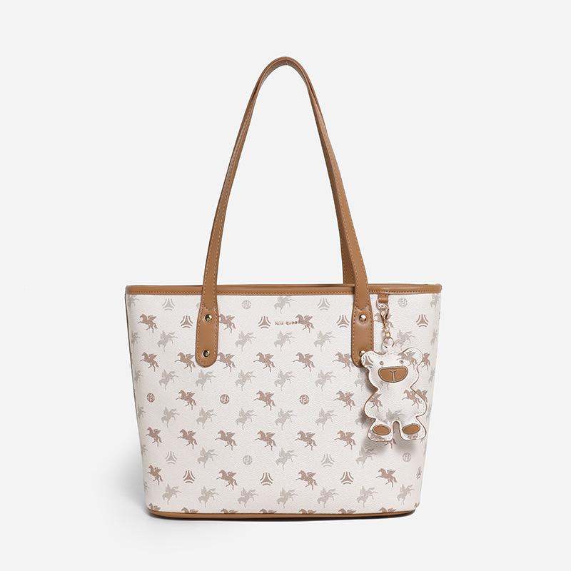 2025 Genți de mână noi mari pentru femei Design de marcă Geantă de umăr Geantă tote clasică cu model în carouri cu ornament ursuleț Genți de cumpărături excelente din PVC