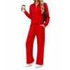 Women's Casual Half Zip Hoodie with Collar and Wide Leg Pants Set