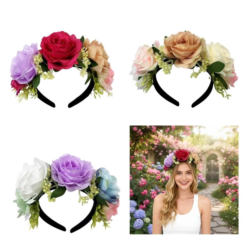 Natural Forest Styles Fabric Flower Hairband Comfortable Garlands Hairhoop For Beach Photography Valentines Day And Event