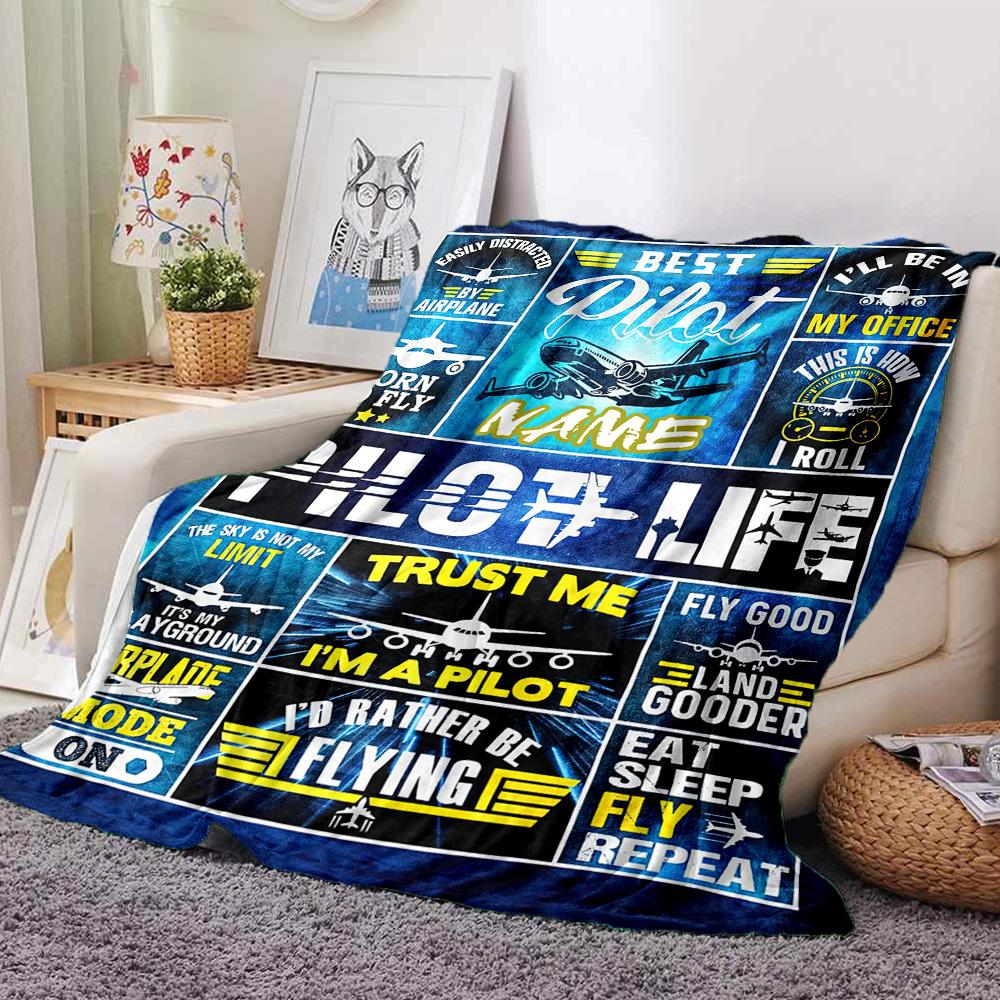 Best Pilot Life Born To Fly Trust Me I'M A Pilot Gift Customizable Blanket Customize Your Name Warmthful Decor For Sofa Couch Office Bed Picnics Four