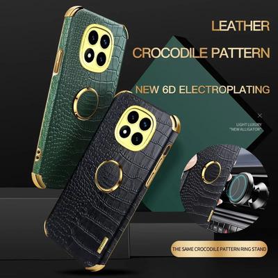 For Redmi Note 14 Pro Plus 14C G 4G Magnetic Ring Holder Stand Cover Cases Plating Crocodile Pattern PU Leather Soft Phone Case