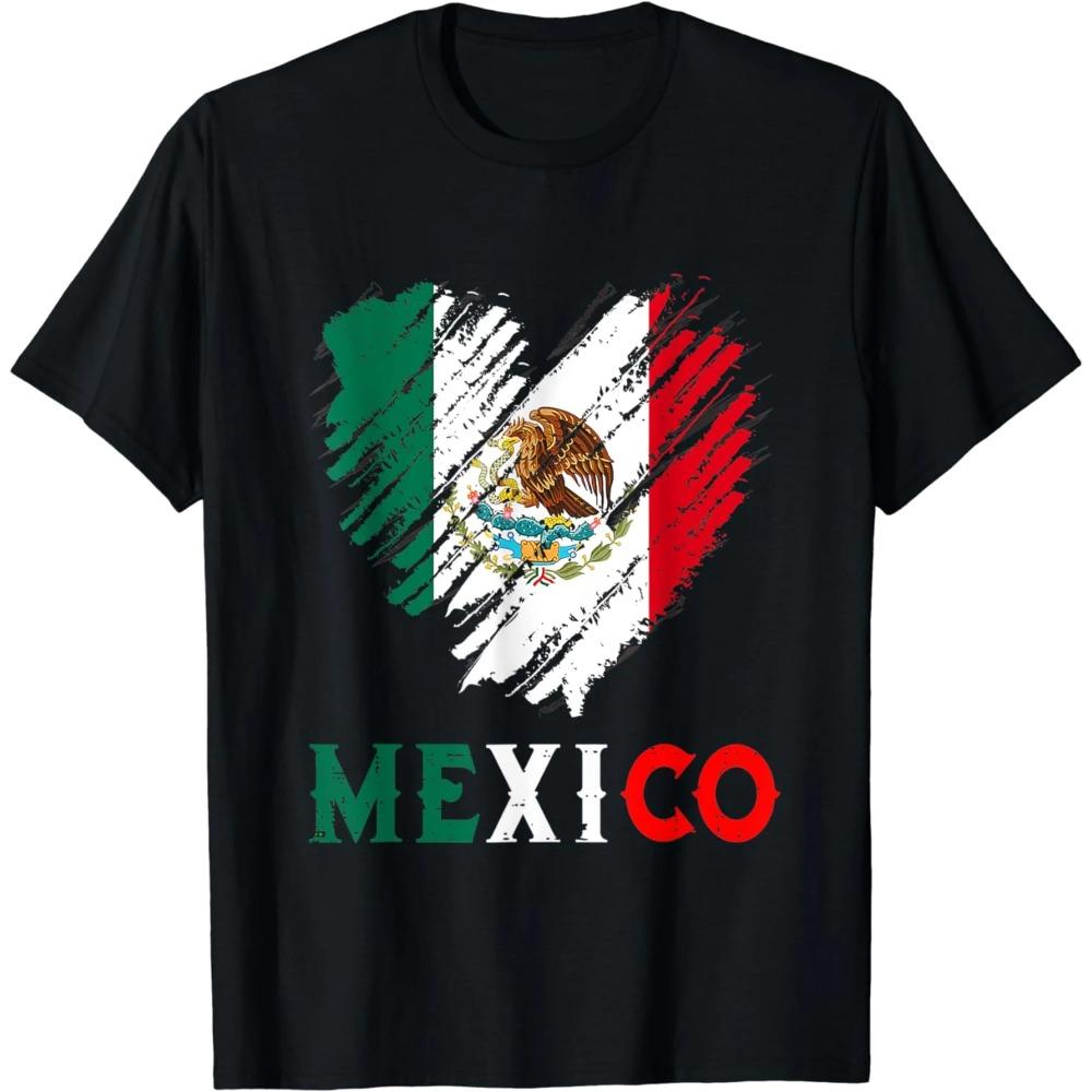 Mexico City Mexican Flag Heart High Quality Men T Shirts Viva Mexico Aesthetic Independence Day Unisex TShirt Tops Ropa Hombre