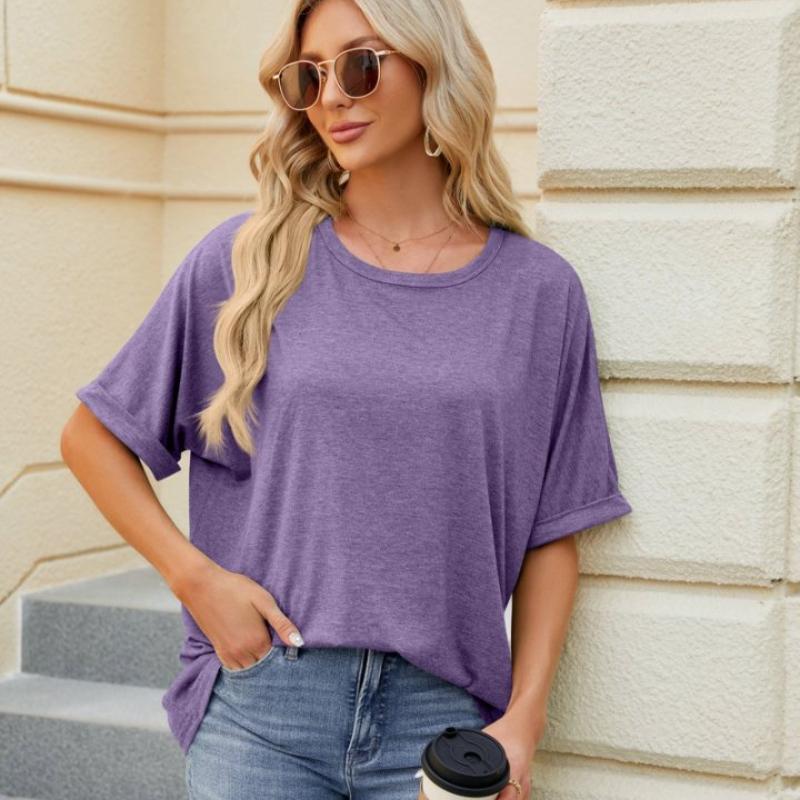 Summer New Women's T-shirt Solid Color Round Neck Loose Short-sleeved T-shirt Tops