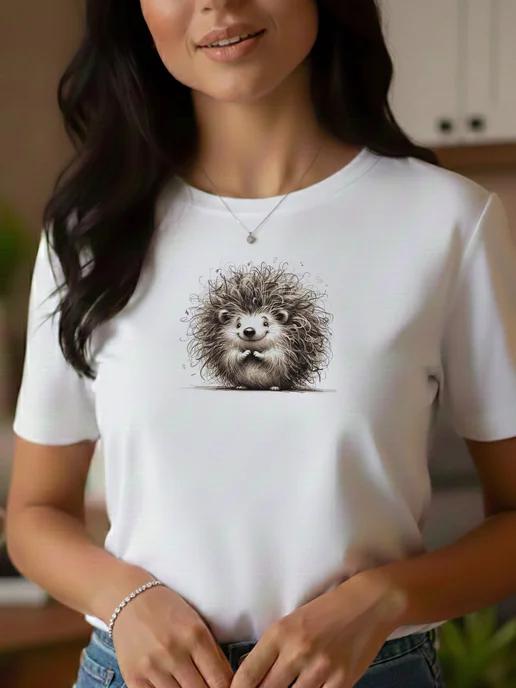 Loose-fit Hedgehog print T-shirt for wearing under a blazer S