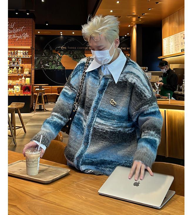 Men's Retro Gradient Color Block Cardigan - Trendy Autumn/Winter Knitwear