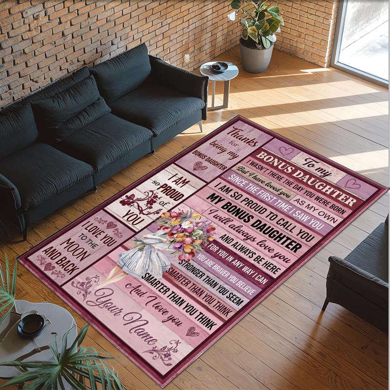 Hearts Theme Crystal Velvet Floor Rug Personalized Custom Name Text Warm Carpet Home Decoration