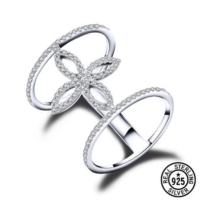 925 Sterling Silver Flower Lines Crystal Zircon Micro Pave Fashion Party Ring For Women European Style Fine Jewelry
