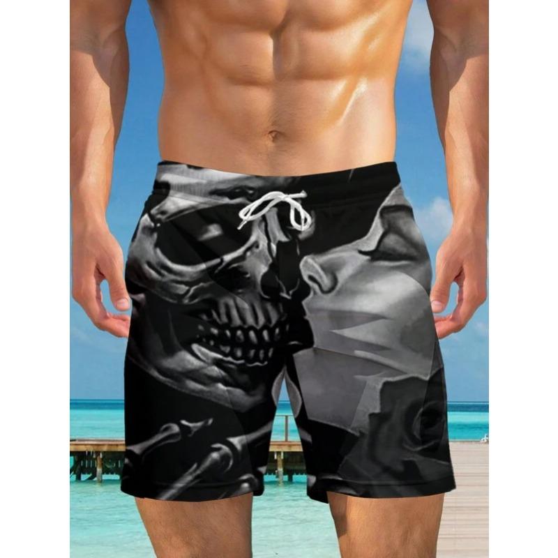 Summer 3D Skeleton Pattern Print Shorts Fashionable Casual Beach Men's Shorts