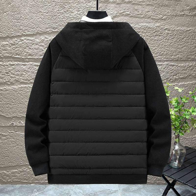 Veste à capuche homme en tricot thermique doublée polaire, patchwork, pour l'hiver