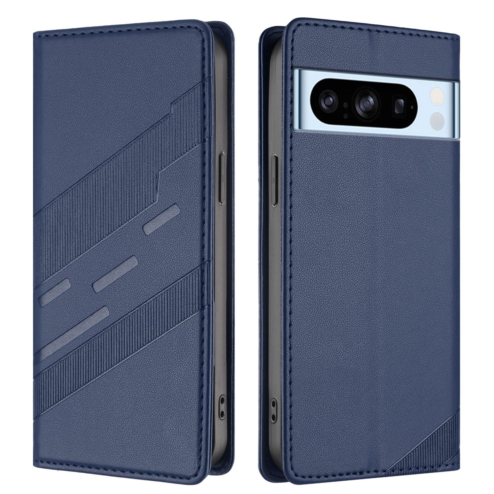 

For Google Pixel 8 Pro Phone Cases Punk Style Imprinted Wallet Stand Leather Cover Dark Blue
