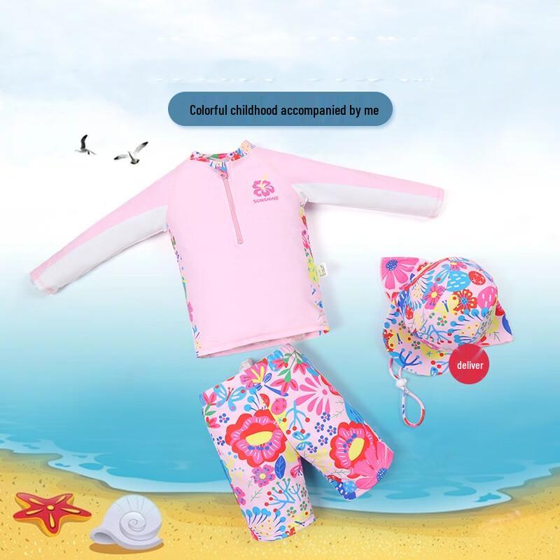 Kids Long Sleeve Floral Split Swimsuit 1