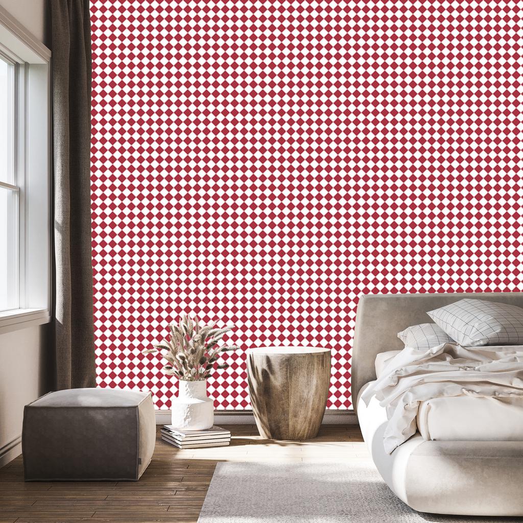 Geometric Rhombus Wallpaper Red, Coral and White 50x1000
