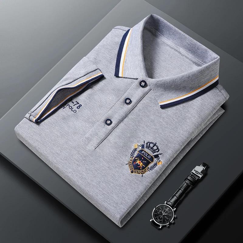 Trend Hub New Men's Casual Embroidery Short Sleeve Polo Shirt Fashion Solid Color Top