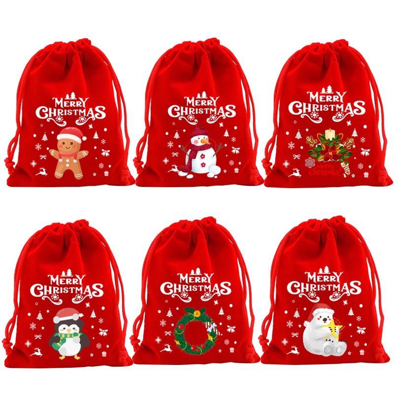12/24pcs Christmas Lint Gift Bags Drawstring Pouch Party Return a Salute Gift Packing Bag Xmas Party Supplies Gift Favor Navidad