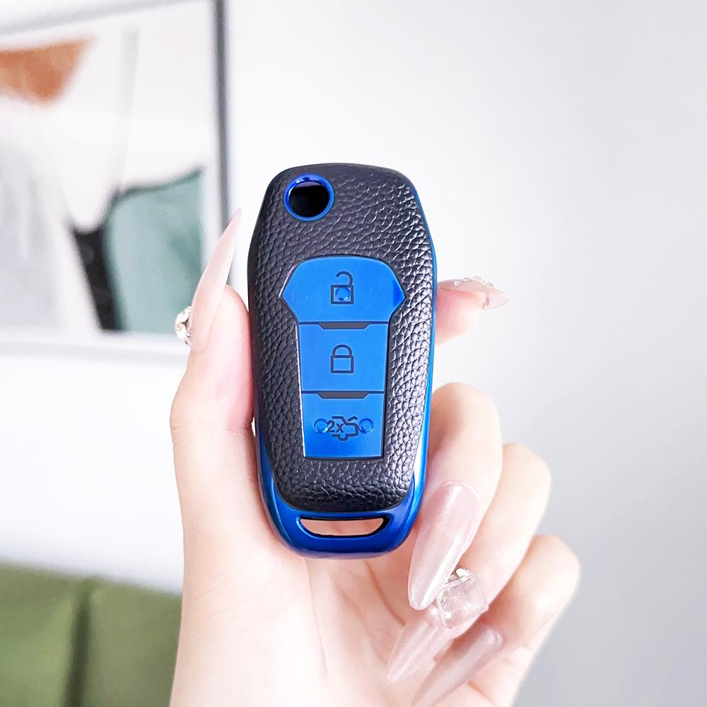 TPU Leather Car Flip Key Case Cover Bag For Ford Mustang F-150 Focus 3 4 ST Mondeo 5 MK5 Explorer Edge Fiesta Kuga MK3 4 Shell