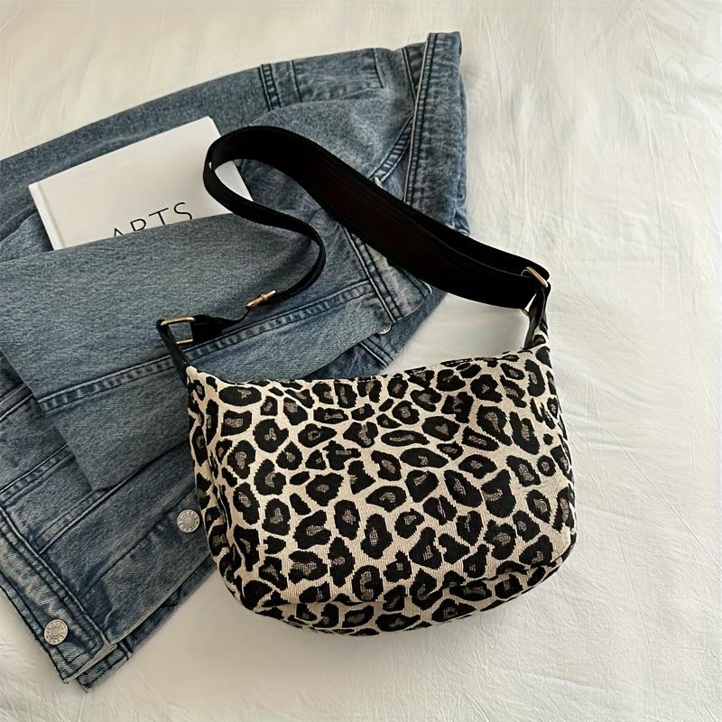 Elegant Women Leopard Print Crossbody Bag - Stylish Large Capacity, Wide Shoulder Strap, Zipper Closure, Perfect for Daily Use