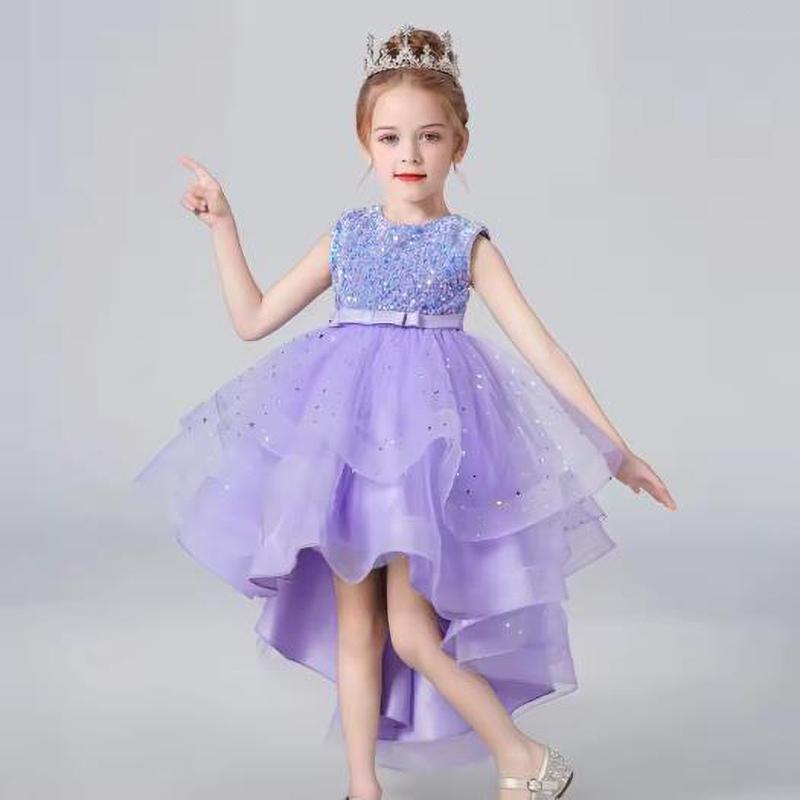 Summer Sequin Lace Wedding Dress GirlsSleeveless Fluffy Mesh Gauze Doveark