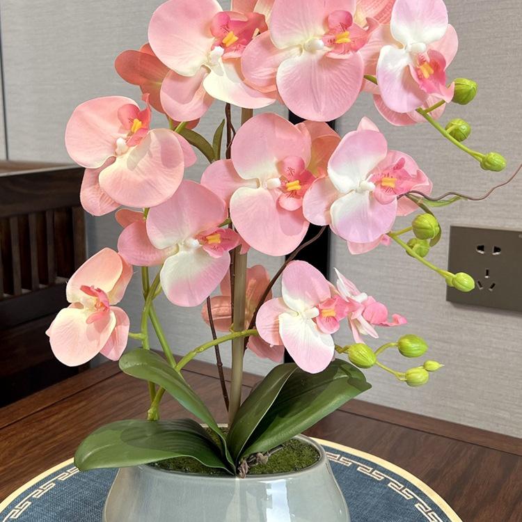 Flori Artificiale Phalaenopsis în Vas Ceramic - Ideal pentru Decorarea Sufrageriei sau a Mesei de Dining