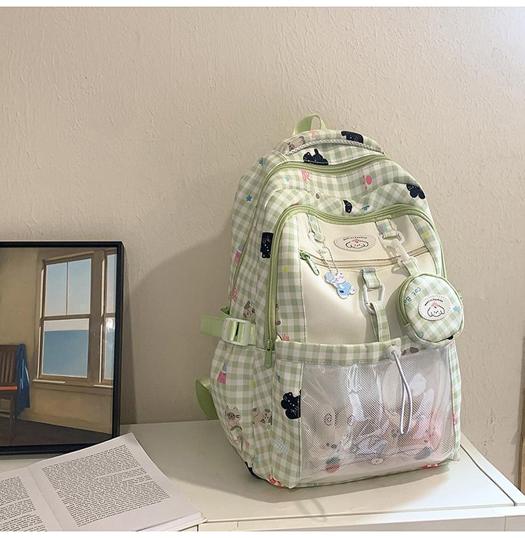 Schoolbag Japanese cute girl milk whirring mini backpack female Korean version dopamine plaid cartoon small bar pain bag