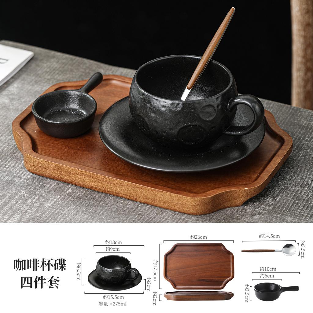 Creative Ceramic Coffee Cup Black White with Handle Meteorite Cup and Saucer Exquisite Spherical-shaped Mug Breakfast Milk Mug