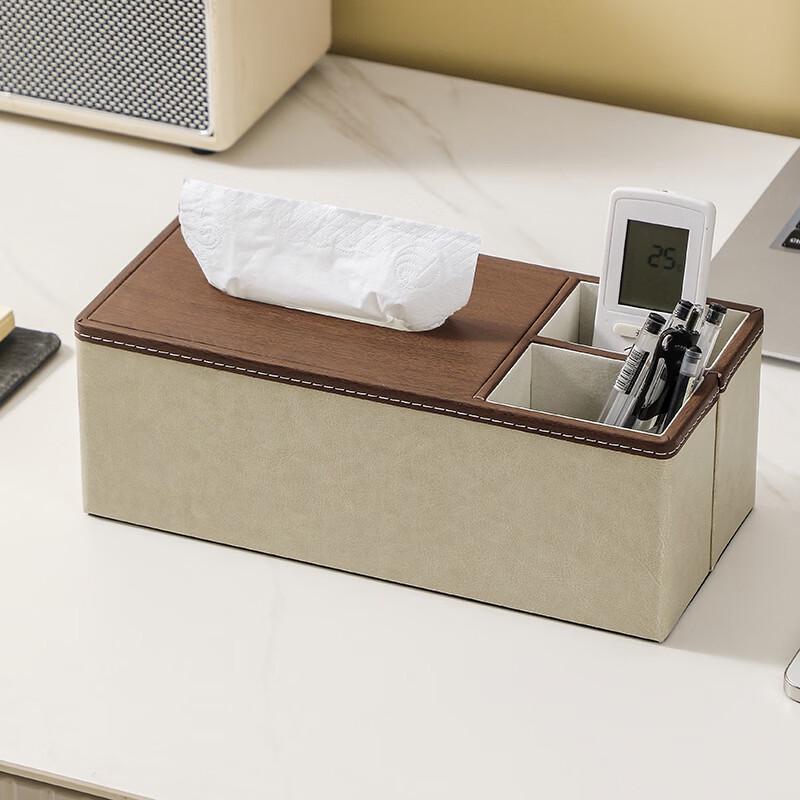 Cmaos Oak Grain Multifunction Desktop Organizer with Tissue Box