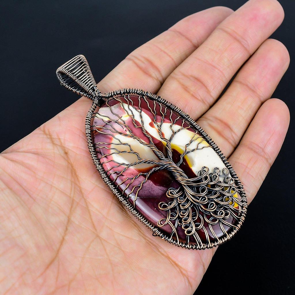 Tree Of Life Mookaite Pendant, Handmade Gemstone 999 Copper Wire Wrap Pendant Antique Jewelry, For Gift Copper Jewelry