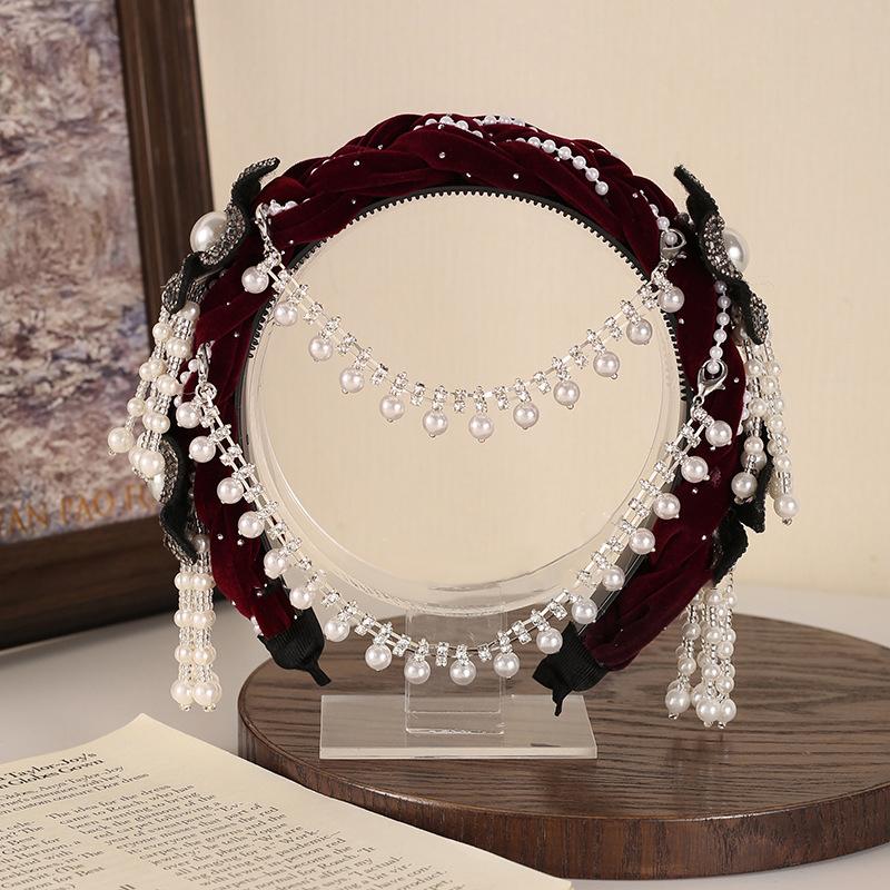 Fashion Bridal Wedding Hair Hoop Accessory For Women Flower Detachable Pearl Tassel Headpiece Party Celebration Dance Headdress
