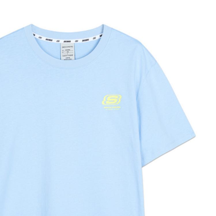 Skechers Colorful Casual Series Solid Color Breathable Sports Short Sleeve T-Shirt Unisex Tops Sky-Blue L122U166-0147