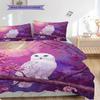 Owl Pattern Bedding Quilt Set Quilt Cover Pillowcase Home Decoration Birthday Gift (1 * duvet cover + 2 * pillowcase, without core)