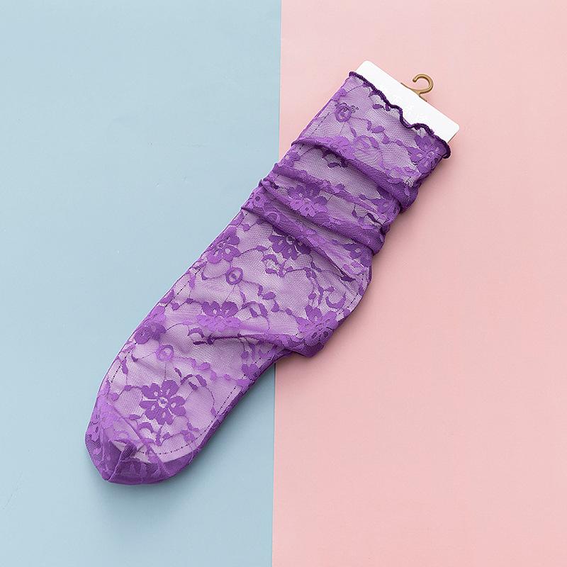 Spring and Summer Lace Flower Women's Stockings Fashion Mesh Stockings Pile Stockings Mid-Calf Stockings