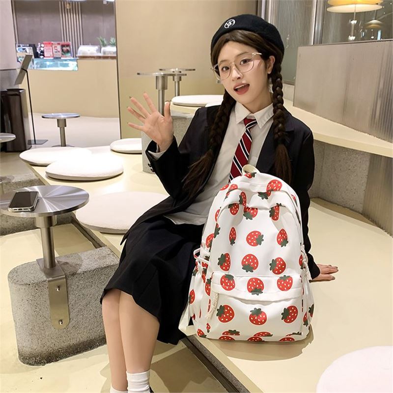 Schoolbag Cute Strawberry Autumn and Winter Corduroy Backpack Versatile Middle School College Style School Bag Trend Large Space Backpack