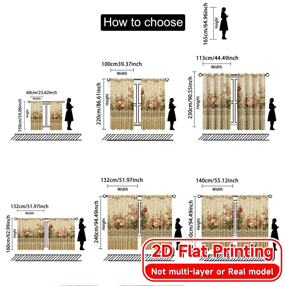 Flat Printing Floral Elegance Popular Print Curtains Yarn Outdoor Decorations Suitable Semi Transparent Set Of 2 Made Polyester