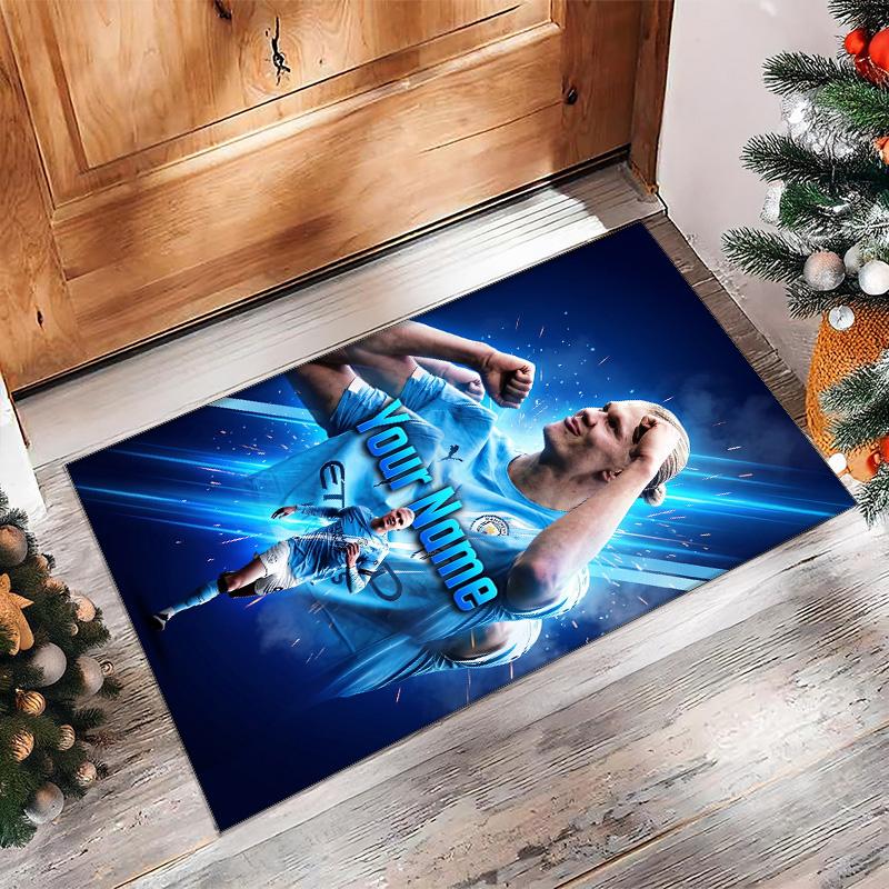 Erling Haaland Printed Crystal Velvet Rug Non‑Slip Crystal Velvet Carpet For Sofa Bedroom Indoor Home Decoration