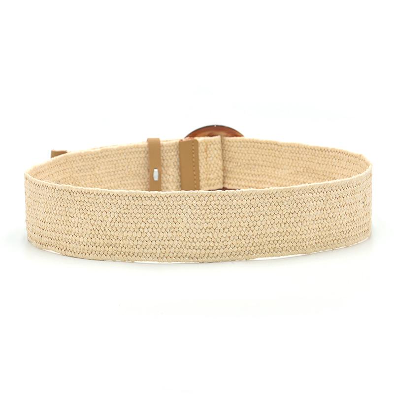 

Винтажный плетеный пояс в стиле бохо, летний пояс с круглой деревянной пряжкой, соломенные широкие ремни