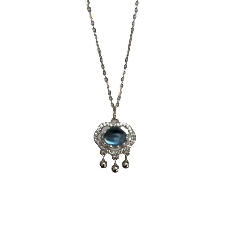 Blue Opal Ruyi Pendant Necklace Female Retro Personality Simple Versatile Temperament Fashion Neck Chain Collarbone Chain