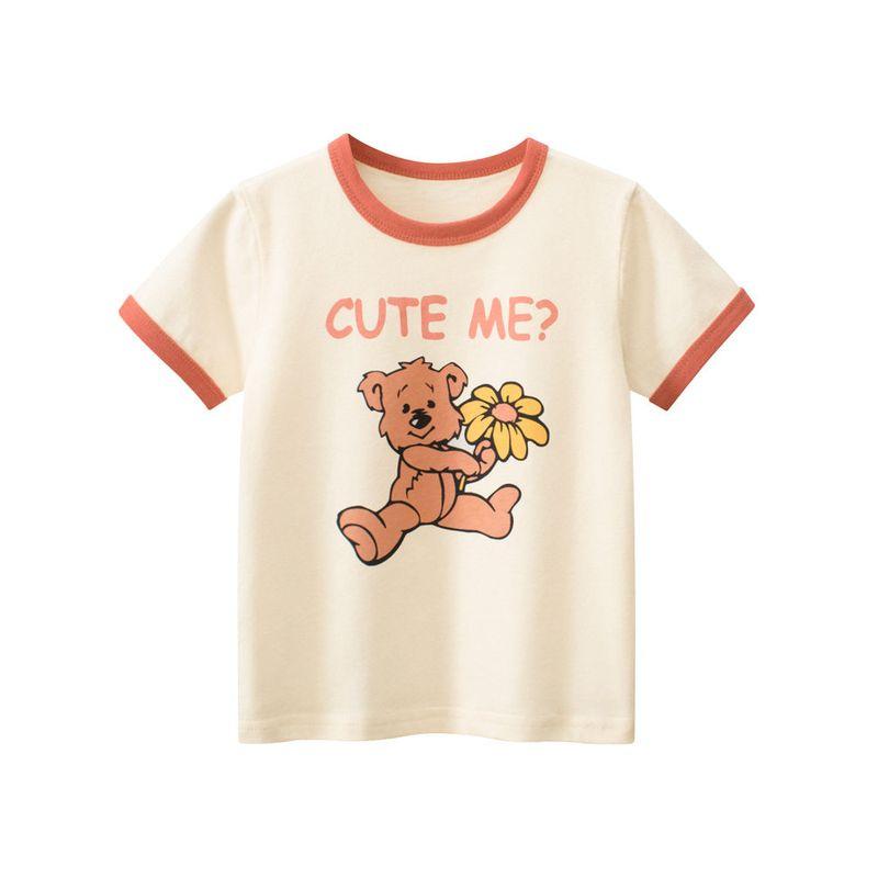 27Home Brand Children's Clothing 2026 Summer New Style Children's Cartoon Bear Pure Cotton Short-Sleeved T-Shirt Baby Girl Clothes